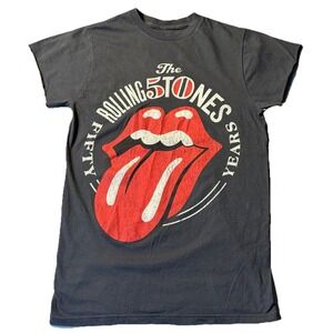 Rolling Stones Cut Off T Shirt Black Tongue Logo S/M Vintage Style